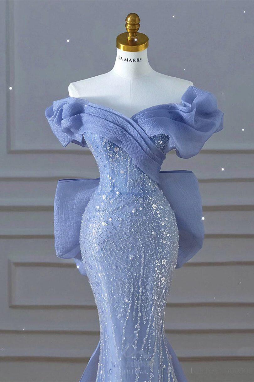 Haze blue dress heavy beaded mermaid skirt